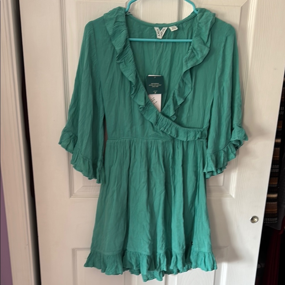 Roxy Aquamarine Seafoam Blue Babydoll Dress with Ruffled Tiers-NWT XS